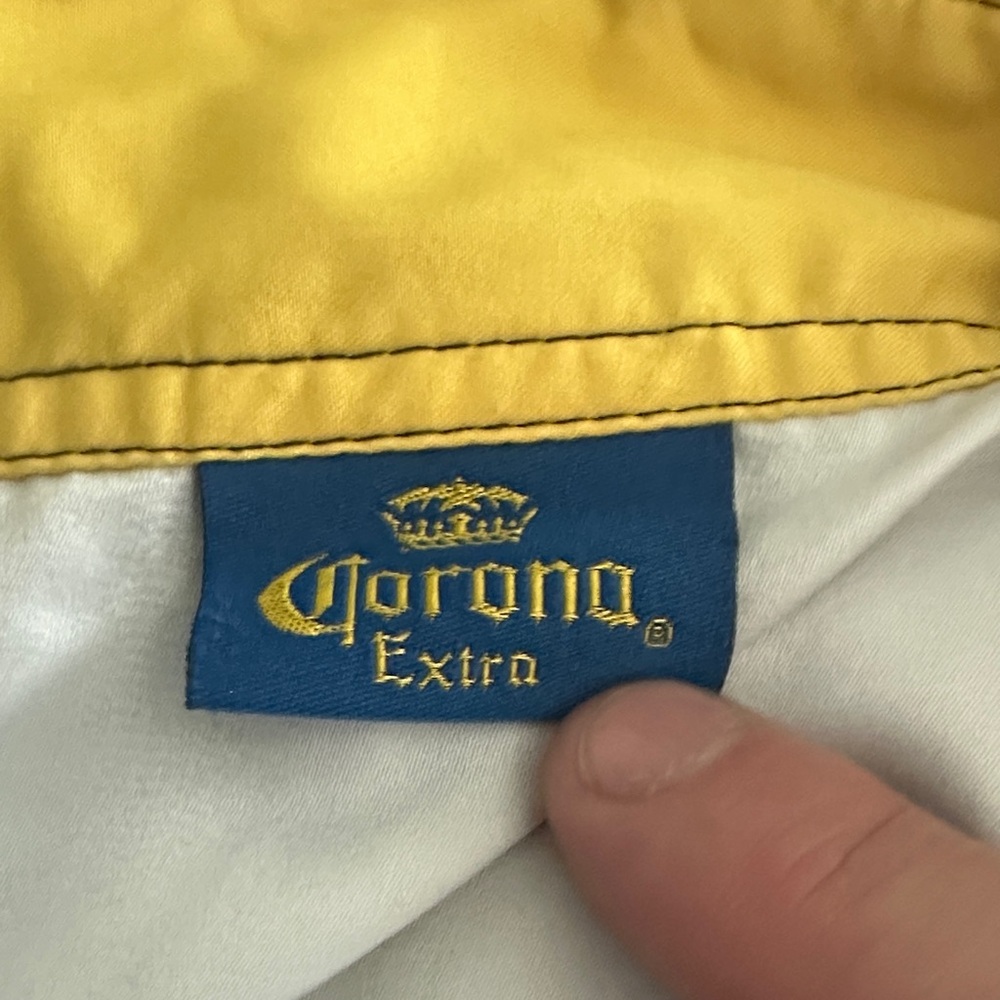 Corona Two-Tone Logo Swim Trunks in White, Navy & Yellow - Picture 8 of 8